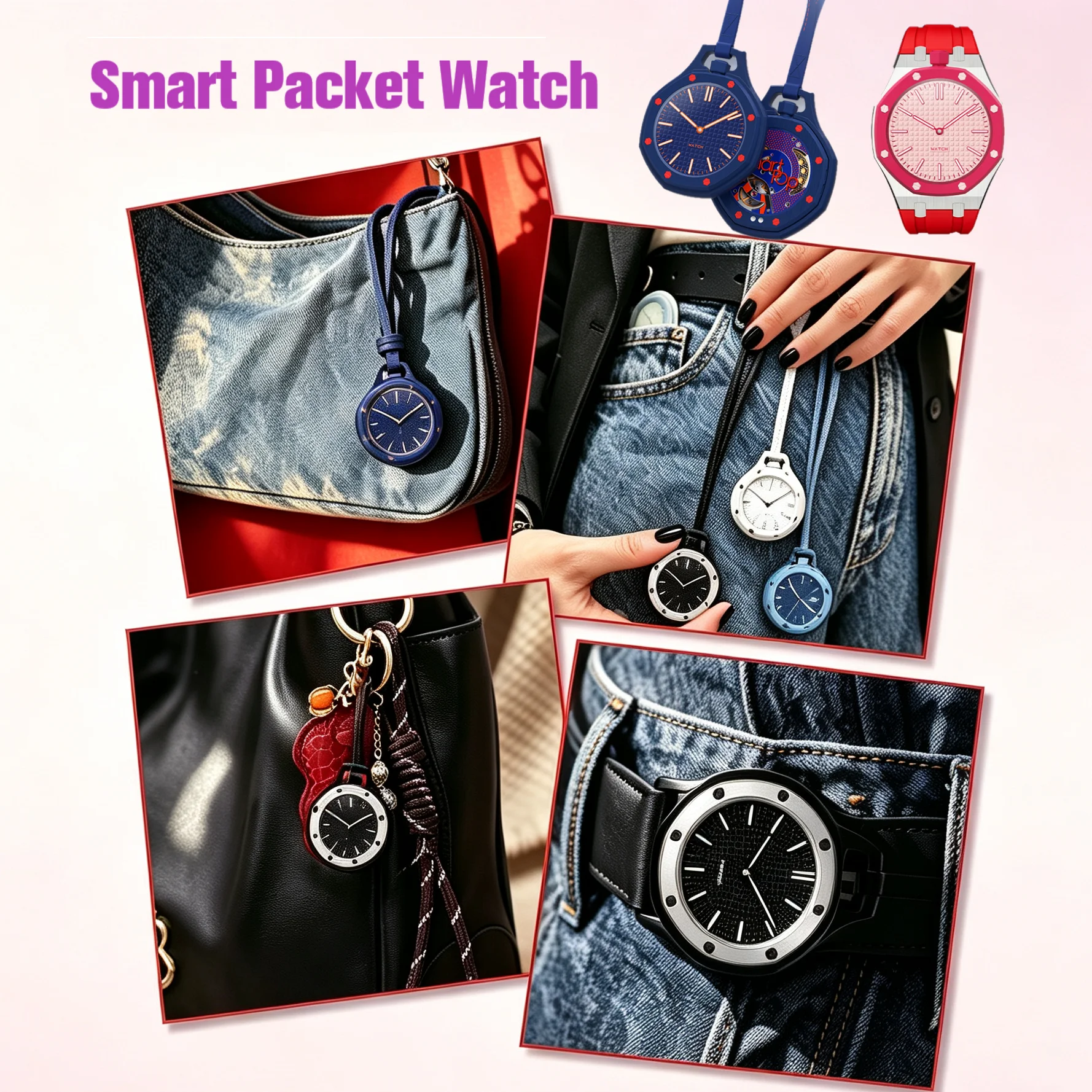 AI Trendy Tech Pocket Smartwatch Personalized Watches Faces E-Badge Vibrant Ai Voice Assistant Colors Smart POP Wearable Watch