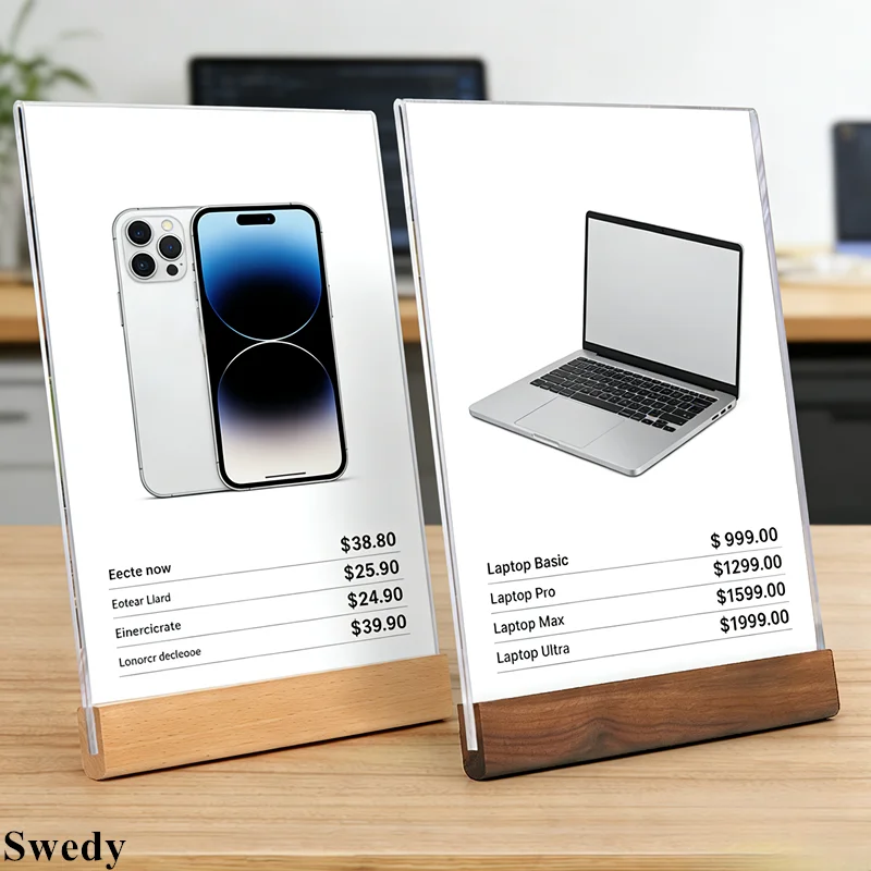 4 Pieces A5 148x210mm Restaurant Wood Menu Paper Price Label Holder Table Photo Poster Frame Acrylic Sign Holder Display Stand