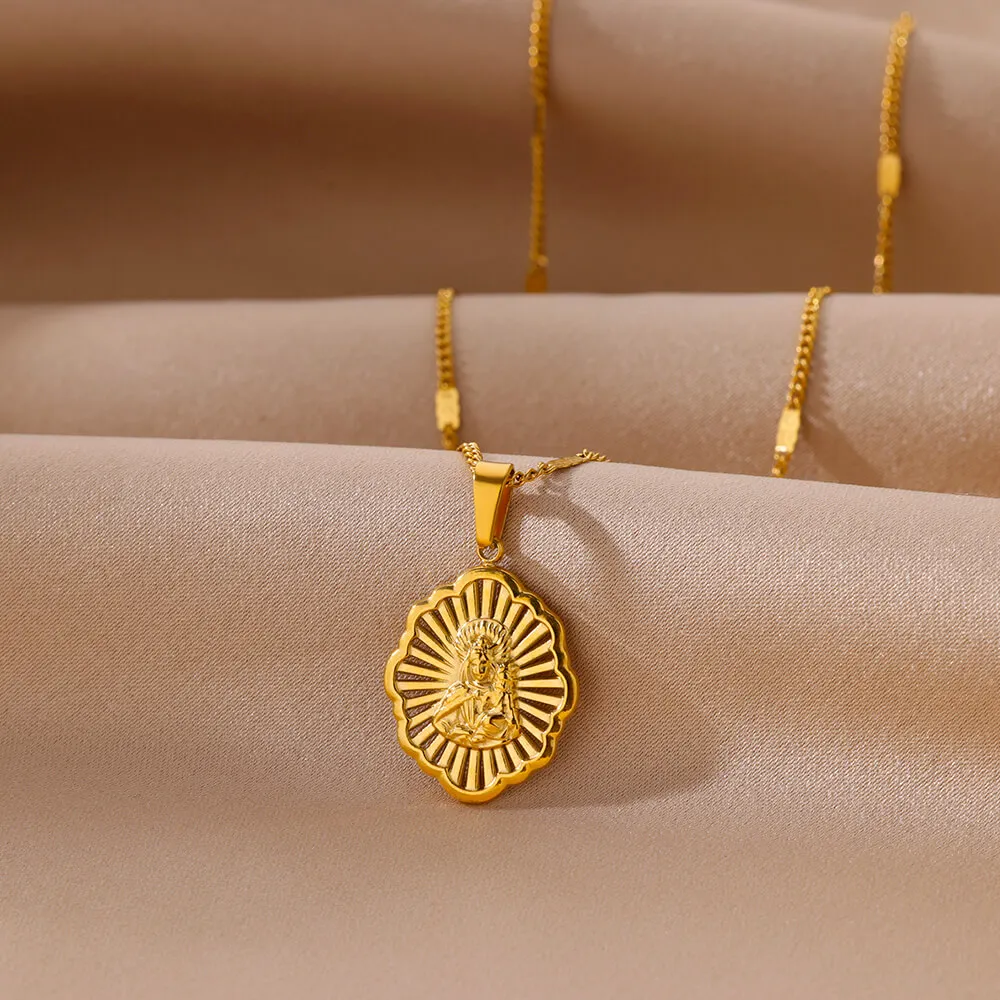 قلادات هندسية من الفولاذ المقاوم للصدأ للنساء ، سلسلة ذهبية اللون ، قلادة ضيقة ، هدية مجوهرات جمالية ، تصميم بودا