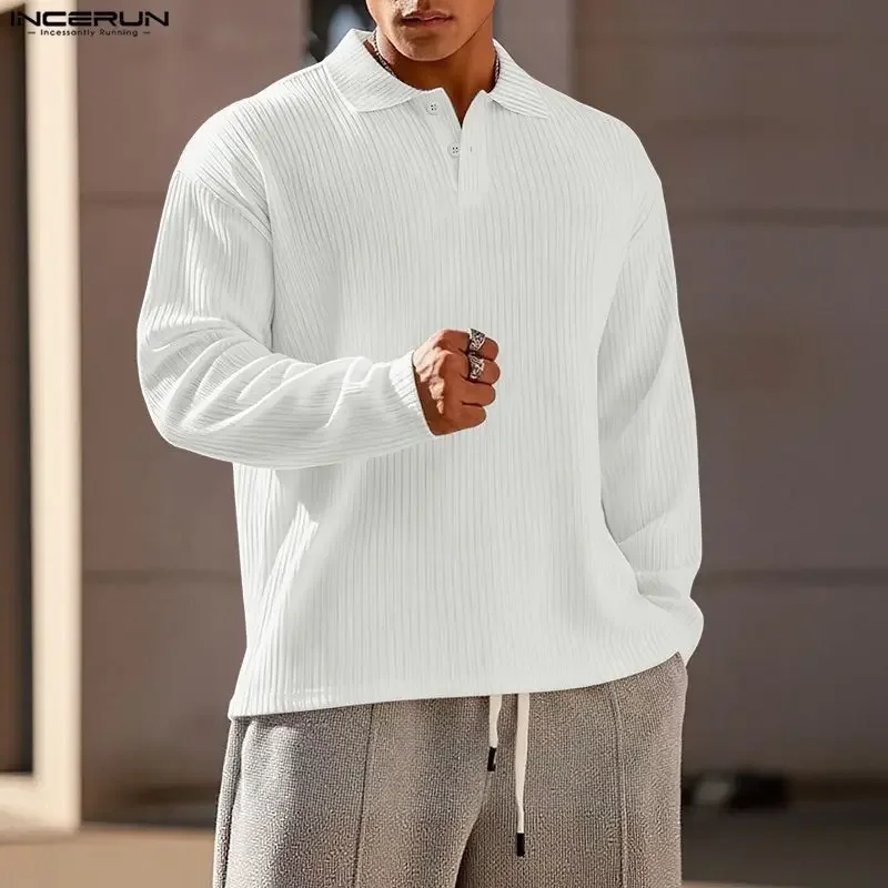 

INCERUN Men Shirt Solid Color Lapel Long Sleeve Loose Casual Men Clothing Korean Style Streetwear 2026 Fashion Leisure Male Tops