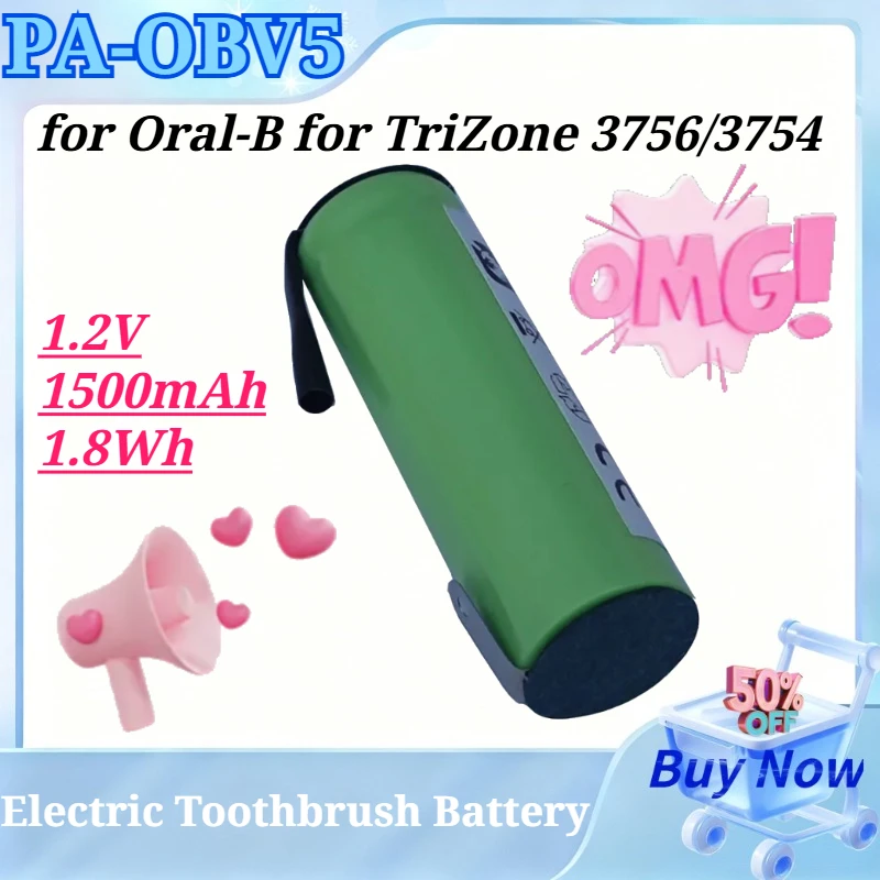 

PA-OBV5 1.2V 1500mAh 1.8Wh Ni-MH Rechargeable Battery Replacement for Braun for Oral-B for TriZone 3756 3754 Electric Toothbrush