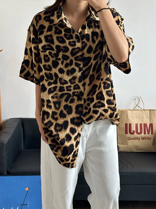 

Летняя мужская повседневная тонкая верхняя одежда из ледяного шелка с леопардовым принтом, свободного кроя, молодежный тренд, ощущение прохлады