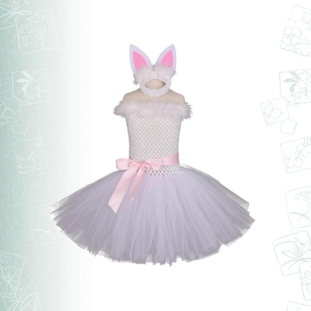 

2PCS White Costume Set for Girls Lovely Easter Party Dress Headdress Kid Festival Clothing Girl Outfit Easter Costumes