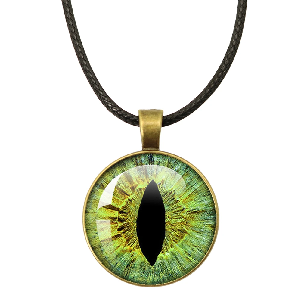 Evil Eye Necklace Blue Violet Green Sauron Dragon Eye Necklaces Glass Cabochon Pendant Leather Rope Necklaces Jewelry Charm Gift