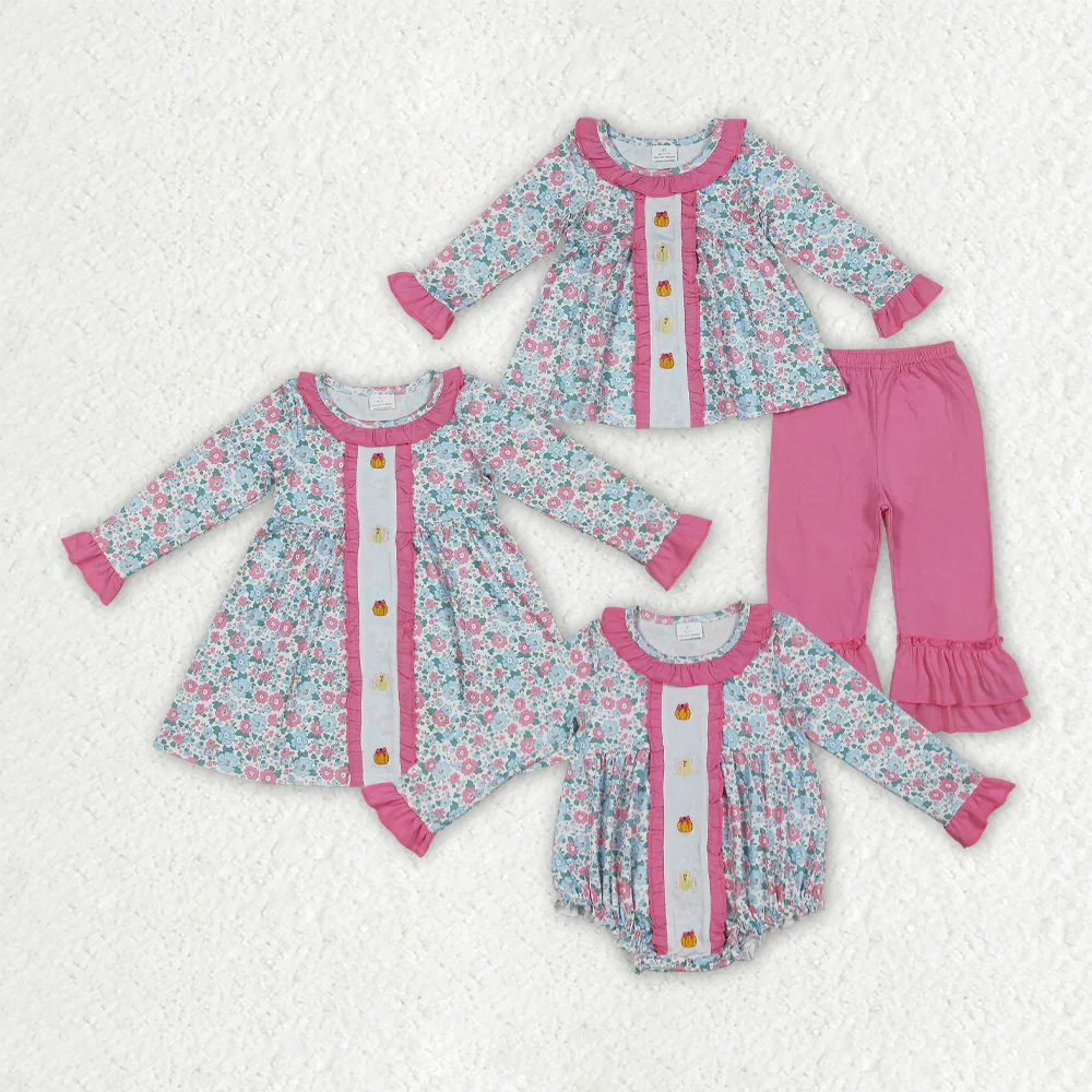 GLD1053 girl dresses baby girl clothes Embroidered Pumpkin Turkey Long sleeve dress Wholesale Summer Boutique kids clothes girl