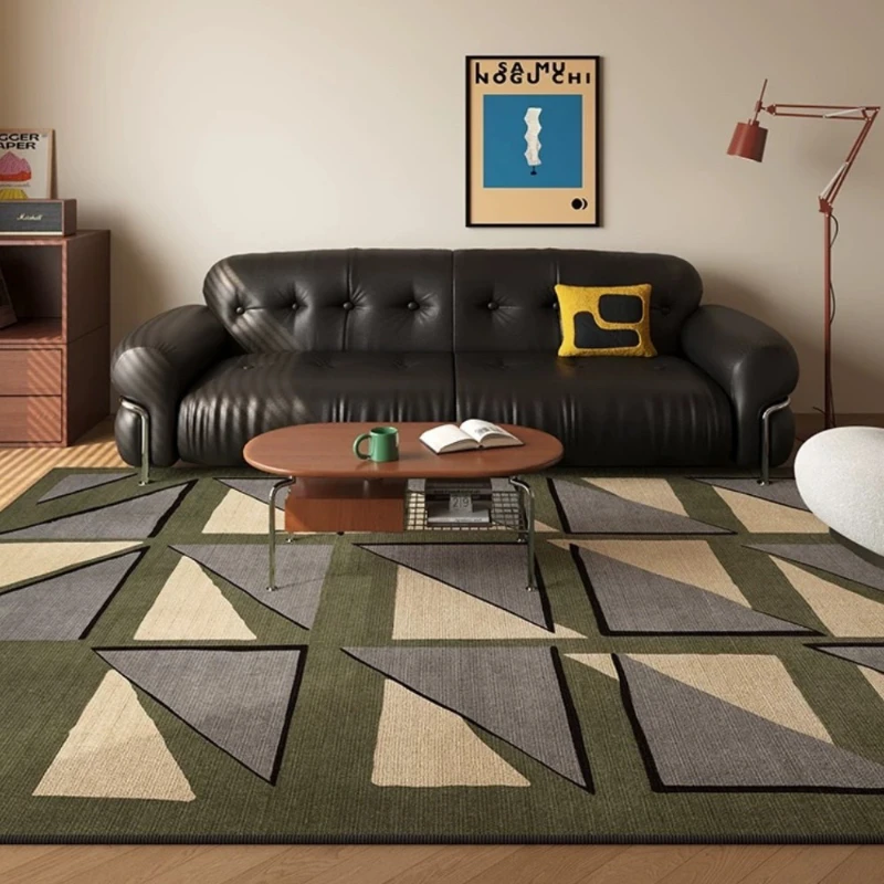 Living Room Carpet Stain-resistant Wear-resistant Durable Floor Mat Blue Plaid Rug Bedside Mats Large Area Retro Home Decor Rugs