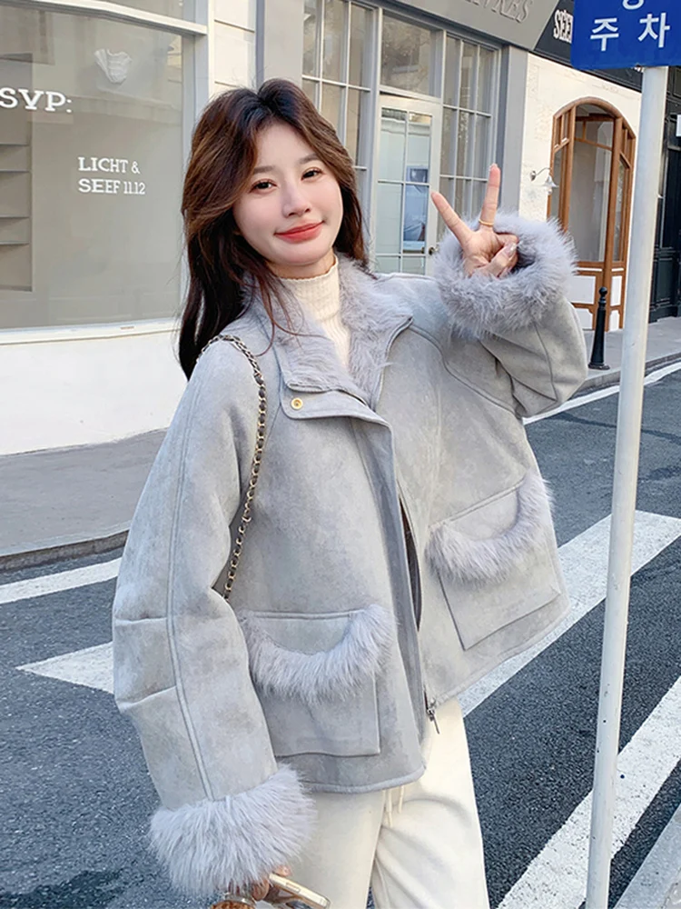   Lamsvachtjas voor dames, gevoerd met leer en bont, herfst-winter nieuw model, maat S...