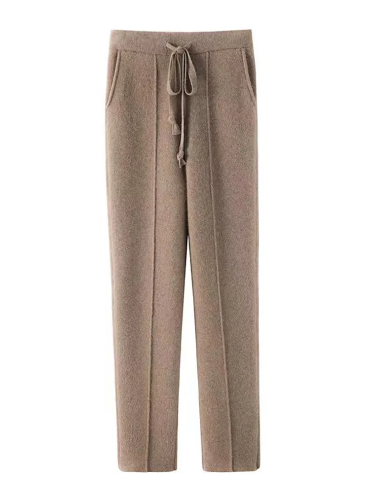 Ladies Autumn And Winter New 100% Cashmere WoolPencil Pants Loose All-Match Wool Knit Casual Long Women Korean Pencil Pants