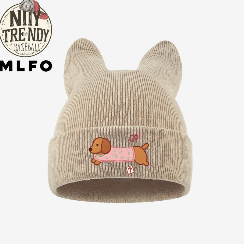 Ins Trendy Kids Knit Cold Hat 1‑3Y Cute Sausage Dog Print Toddler Aesthetic Knitted Beanie For Daily Outfit view 5