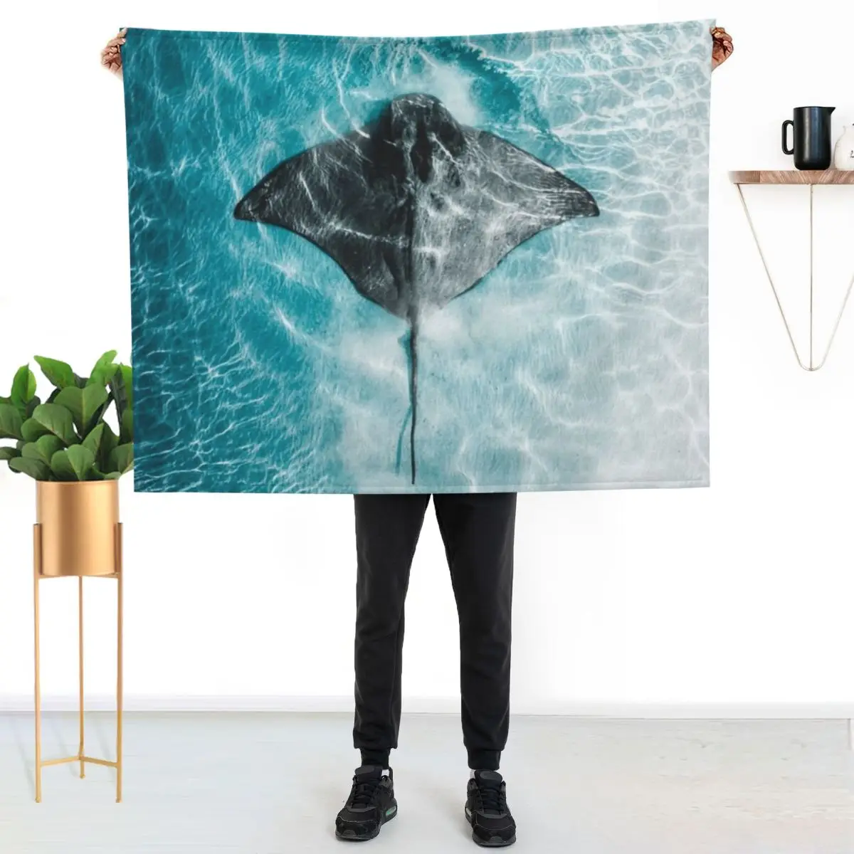 Stingray Swimming Throw Blanket couch cozy soft plush fuzzy picnic outdoor blanket