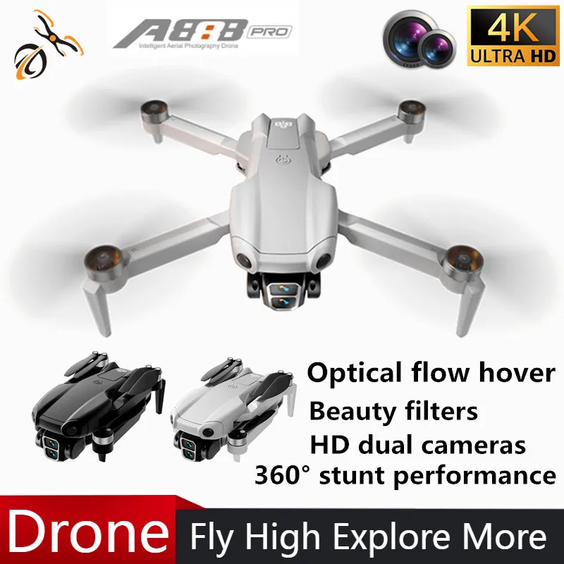

A888 PRO Дрон 4K HD Аэрофотосъемка Бесщеточный двигатель Оптическое позиционирование потока 60 ° Регулируемая камера с дистанционным управлением, игрушка в подарок
