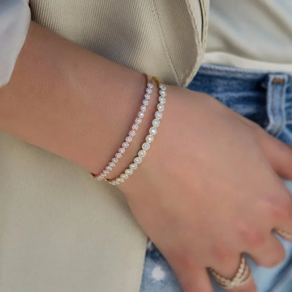 rose gold Color Clear CZ Charm Bracelets & Bangles For Women Star With Moon WEDDING Bangle Jewelry Wholesale Pulseras