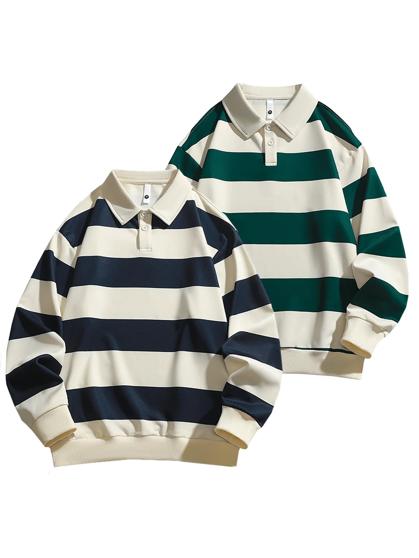 

Men's Striped Long Sleeve Polo Shirt, Loose Fit, Retro Casual Style