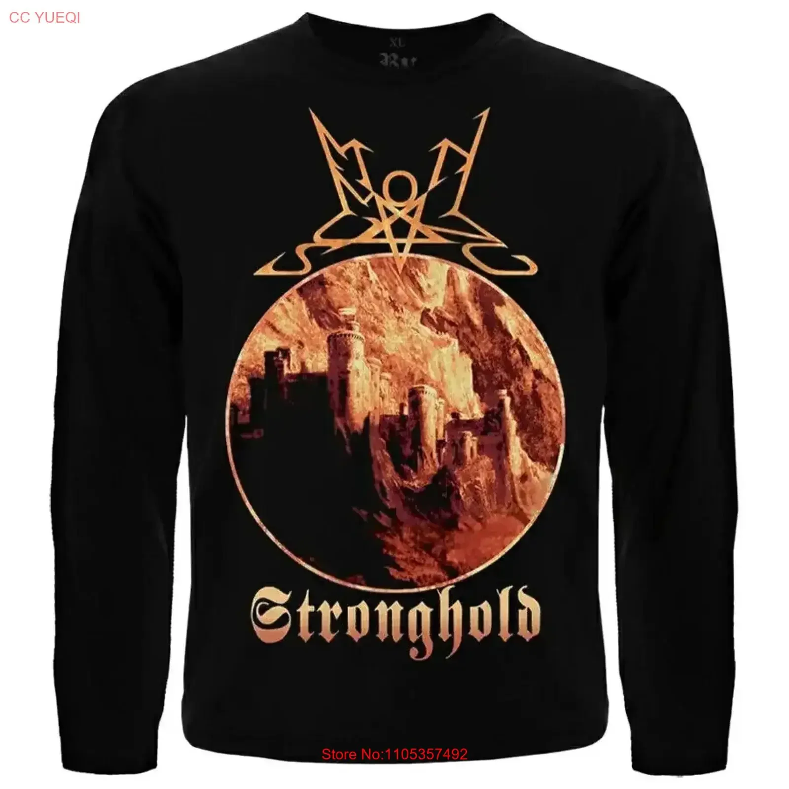 Summoning Stronghold Long Sleeve Black T Shirt vintage Washed Slightly homme Unisex Stylish fashion Top For Everyday Wear