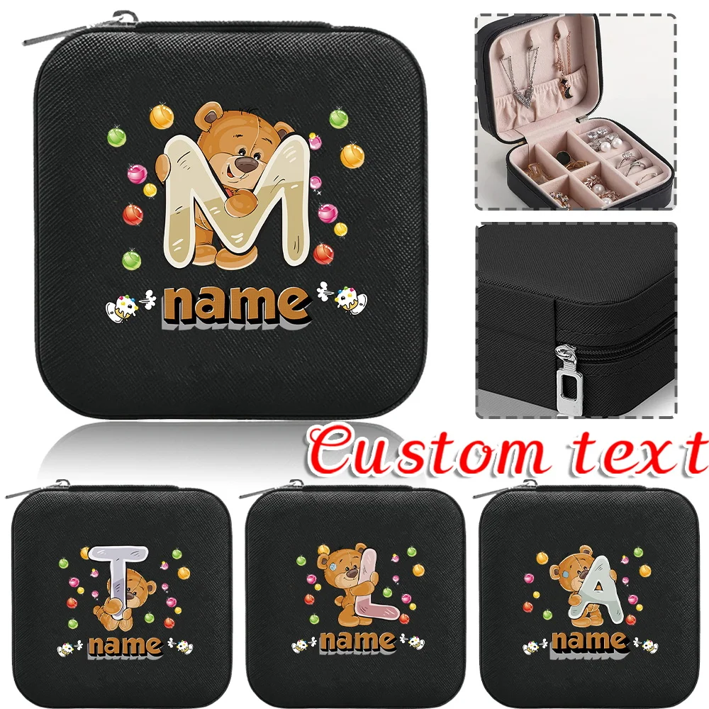

Personalized Custom Leather Portable Black Jewelry Box Large Capacity Necklace Earring Box Travel Storage Jewelry Box