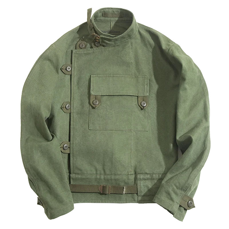 Maden Heren 16oz Zweedse motorjas van katoenen canvas, asymmetrische safari-stijl, casual buitenkleding voor lente en herfst