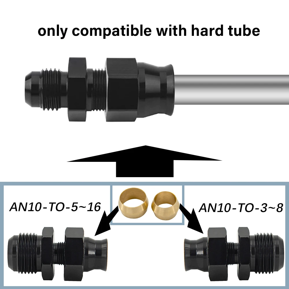 Connecteur adaptateur de raccord de tube dur de carburant, évasé mâle, AN6, AN8, AN10, alliage noir, 5/16 