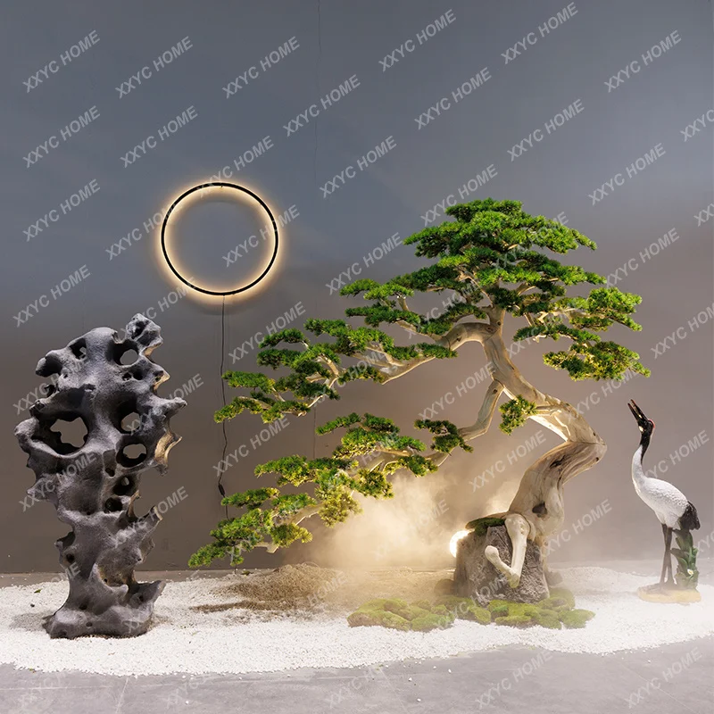 

L pine large fake tree simulation tree Chinese interior landscaping, entrance window and stone landscape