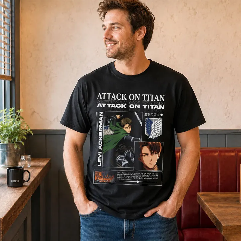Levi Ackerman Attack on Titan Anime T Shirt, 0809 Manga Casual Streetwear, Unisex Short Sleeve Graphic Tee for Fans