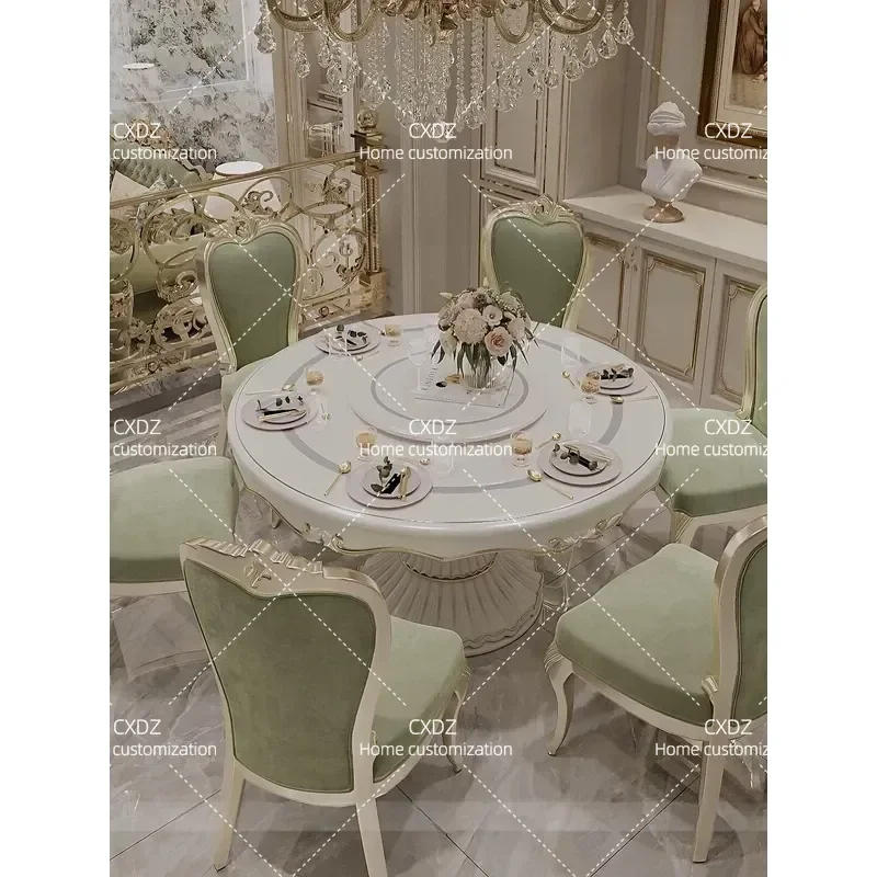Luxury Solid Wood Carved Floral Dining Table Set Rectangular Oval Table and Chairs for European Villa Palace Style Home
