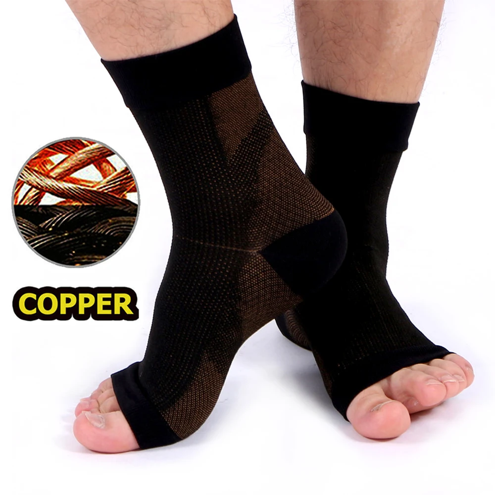 1Pair Copper Ankle Brace Compression Sleeves Ankle Support Heel Brace - Achilles Tendonitis,Plantar Fasciitis,Swelling,Sprained