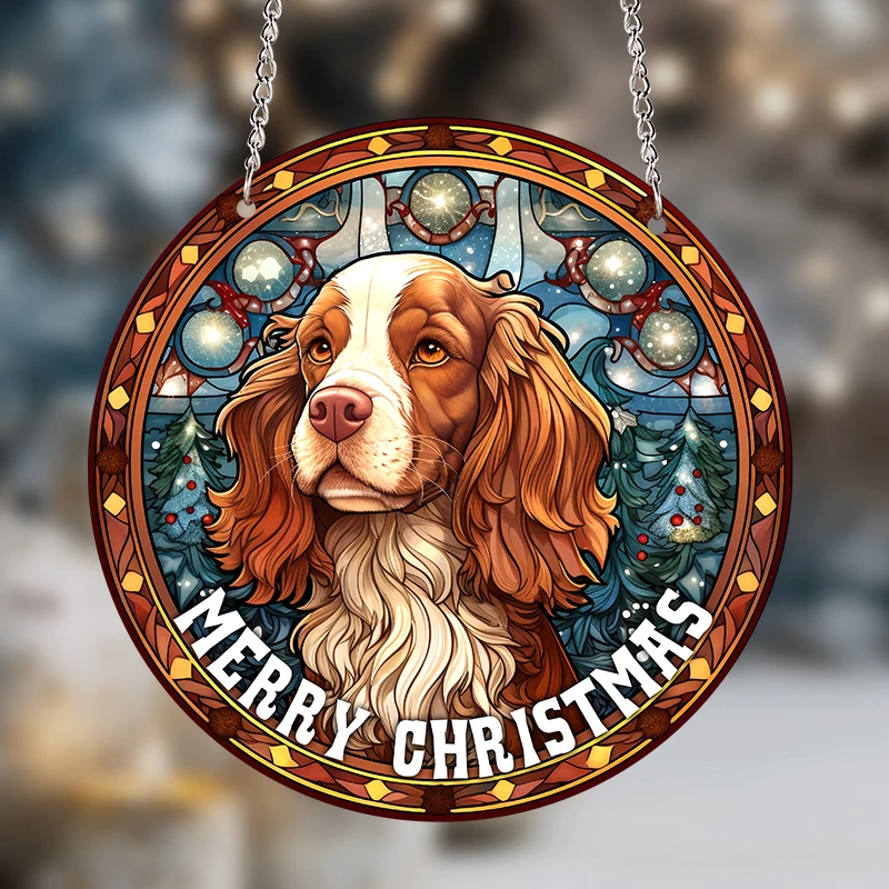 

Cross-border hot sale pet holiday blessing hanging decorative plaque Christmas decoration dog round acrylic decorations