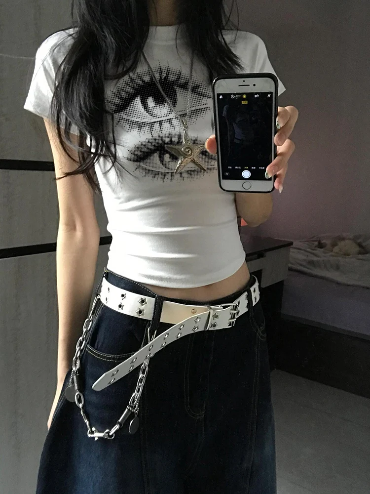 

Slim Fit Eye Print ort Sve T-irt Women's Summer Unique Sli Cotton Blend Moisture ng round Ne Top