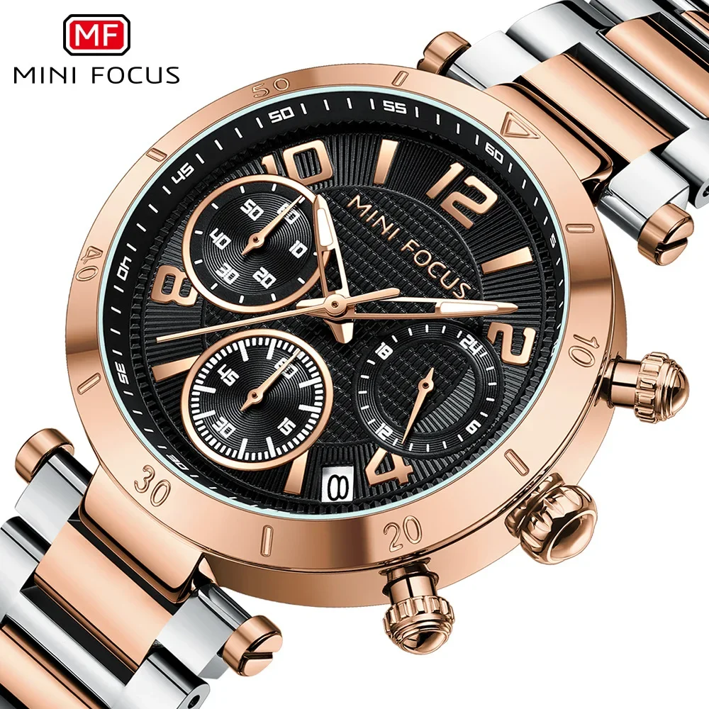 MINI FOCUS 0489 mode luxe ceinture en acier montre pour femme étanche lumineux chronographe calendrier montres à Quartz pour les femmes Часы