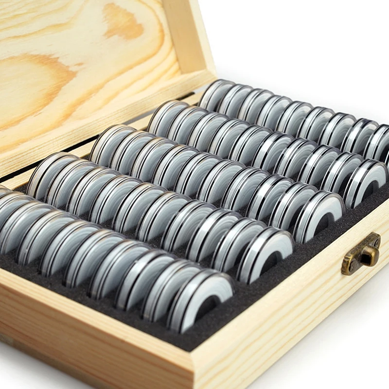 50PCS Coins Storage Box With Adjustment Pad Adjustable Antioxidative Wooden Commemorative Coin Collection Case