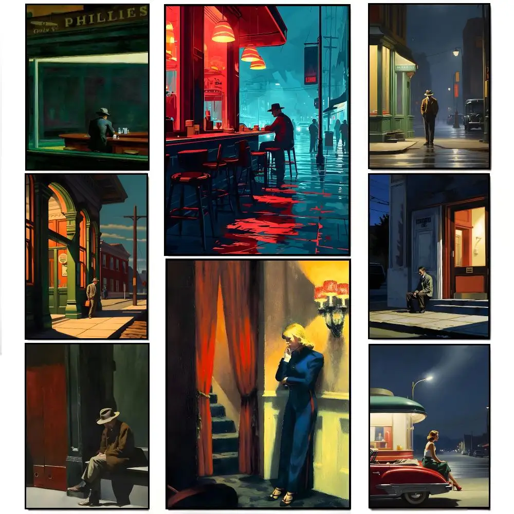 Renowned Artist E-Edward Hopper Poster Frameless Wall Art Print, Peel-and-Stick Removable
