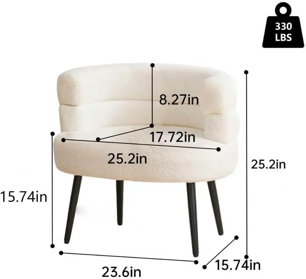 Seat Chair Soft Fabric Backrest Home Office Bedroom Living Room Dressing Vanity Beige White Easy Install