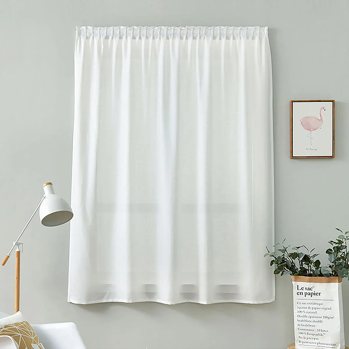 1pc White Light Transparent Window Sheer, Hook & Loop Soft Light Voile Curtain, Decorative Drape for Small Windows in Kitchen
