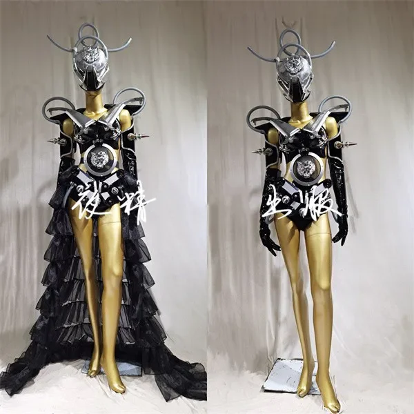 

Nightclub Female Singer Gogo Dancer Stage Clothing Drag Queen Festival Rave Outfits High-End Technology Black Costumes