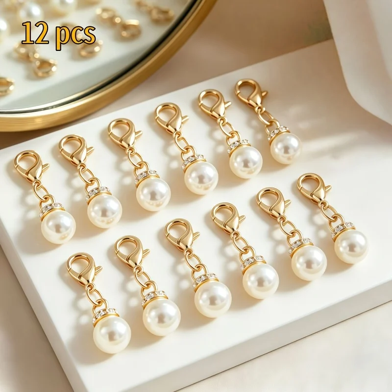 12Pcs Luxury Rhinestone Lobster Clasp Charms Versatile Shoe Charms Bag Pendant Keychain Fashion Decorative Accessories Perfect G