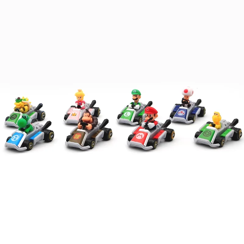 Super Mario Bros Kart Toy 8pcs Set Cute Game Figure Car Racing New Cartoon Karts Model Ornaments Home Decoration Children Gift