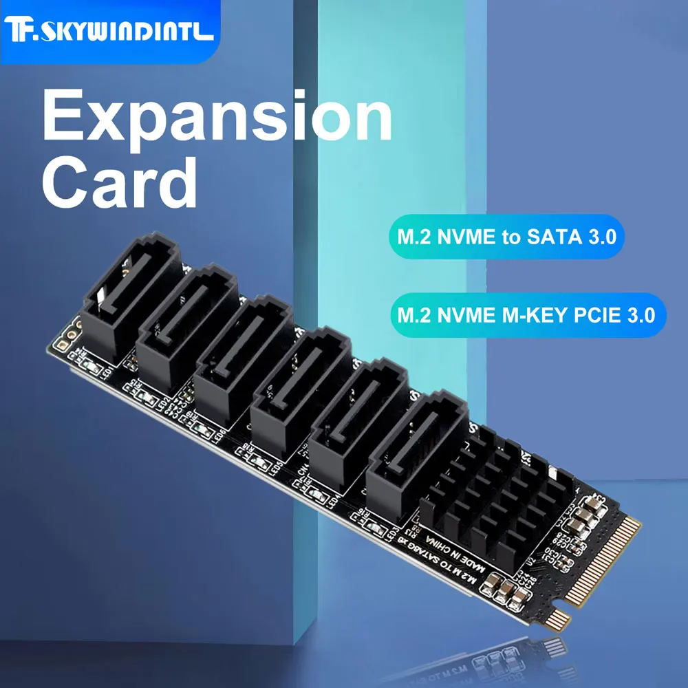 M.2 NVME to SATA 3.0 Adapter Card ASM1166 M2 M-EKY PCIE3.0 to SATA 6Gbps 6-Port Expansion Card for HDD SDD