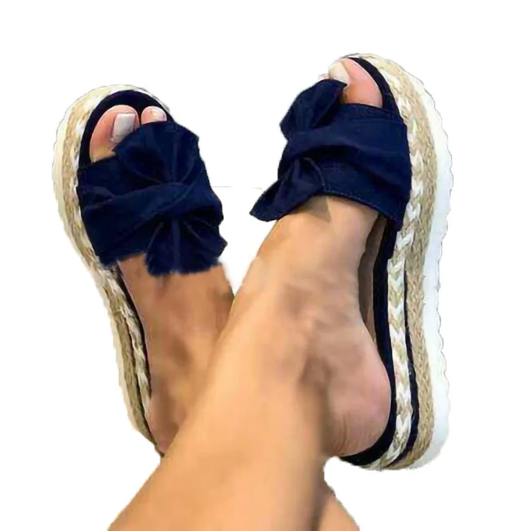 Plus Size Vrouwen Slippers Zomer Vis Peep Toe Bow Mode Strand Schoenen Platform Mid Hakken Outdoor Vrouwen Sandalen gratis Verzending