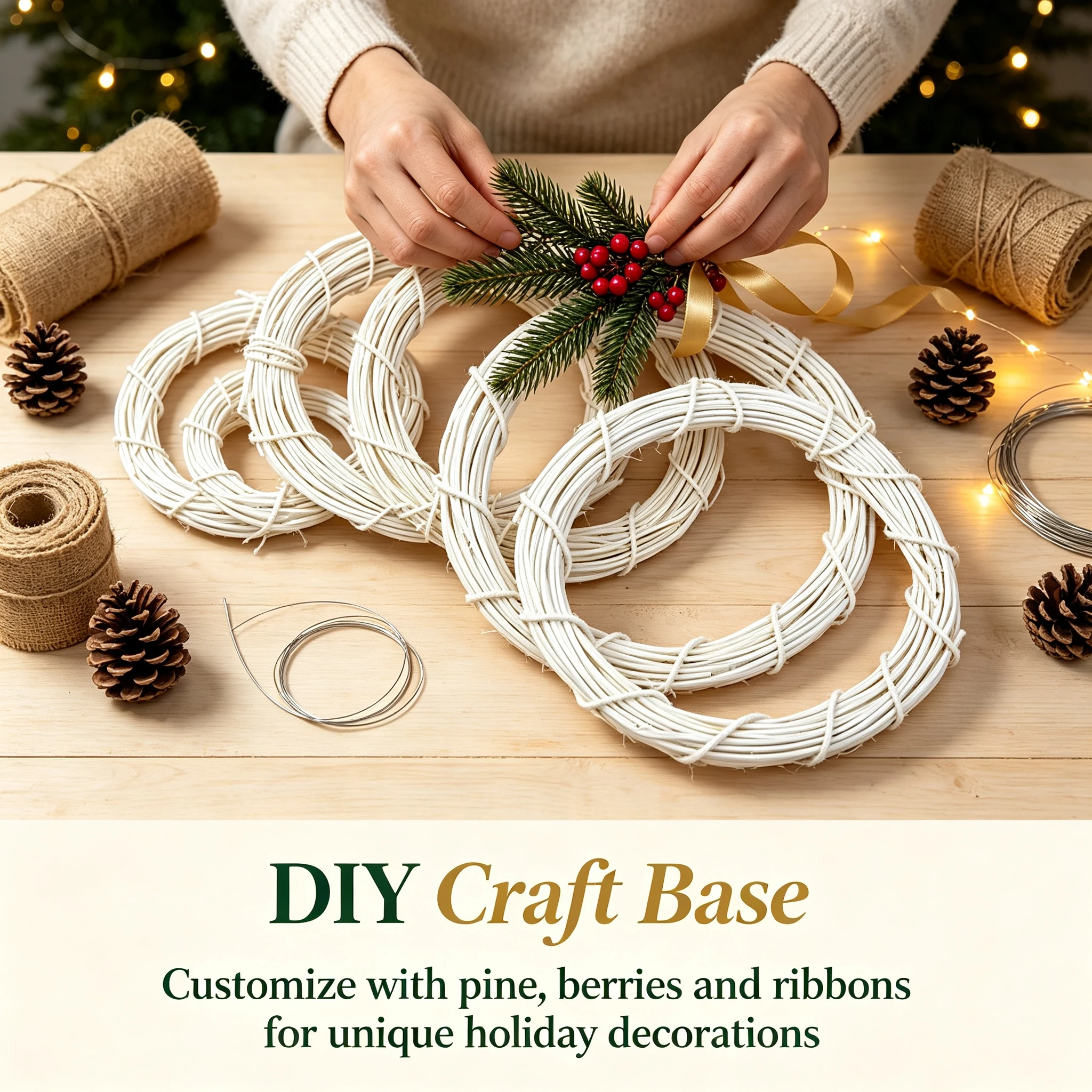 Artificial White Rattan Frame Christmas Ornament Outdoor Wedding Garden Party Home Table Hanging Wall Arch DIY Decorations Props