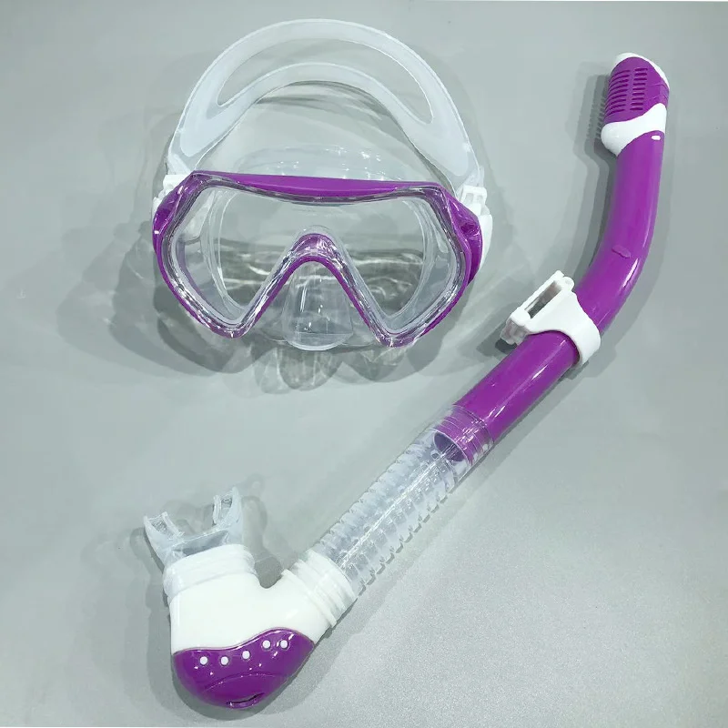 Kids Goggles Snorkel Set with Nose Cover Anti-Fog Diving Mask Swimming Equipment Tempered Glass 180° Age 3-10 Youth Boys Girls