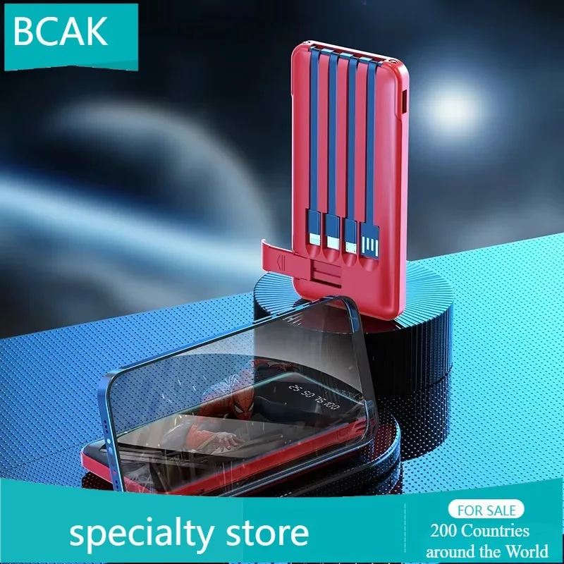 New BCAK Full Mirror, Large Capacity Self-contained Cable, Power Bank 20000mAh Self-contained Four-wire Bracket, Mobile Power Su