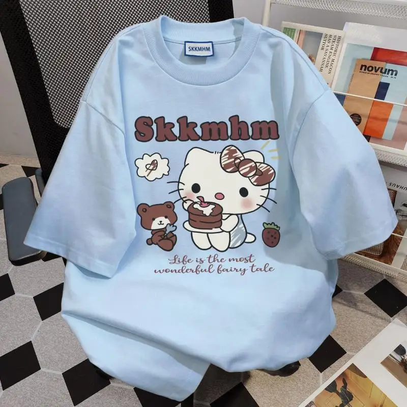 

Sanrio Hello Kitty, модная толстовка с героями мультфильмов в американском стиле, женский милый пуловер с кружевным принтом и круглым вырезом, свободный повседневный универсальный топ