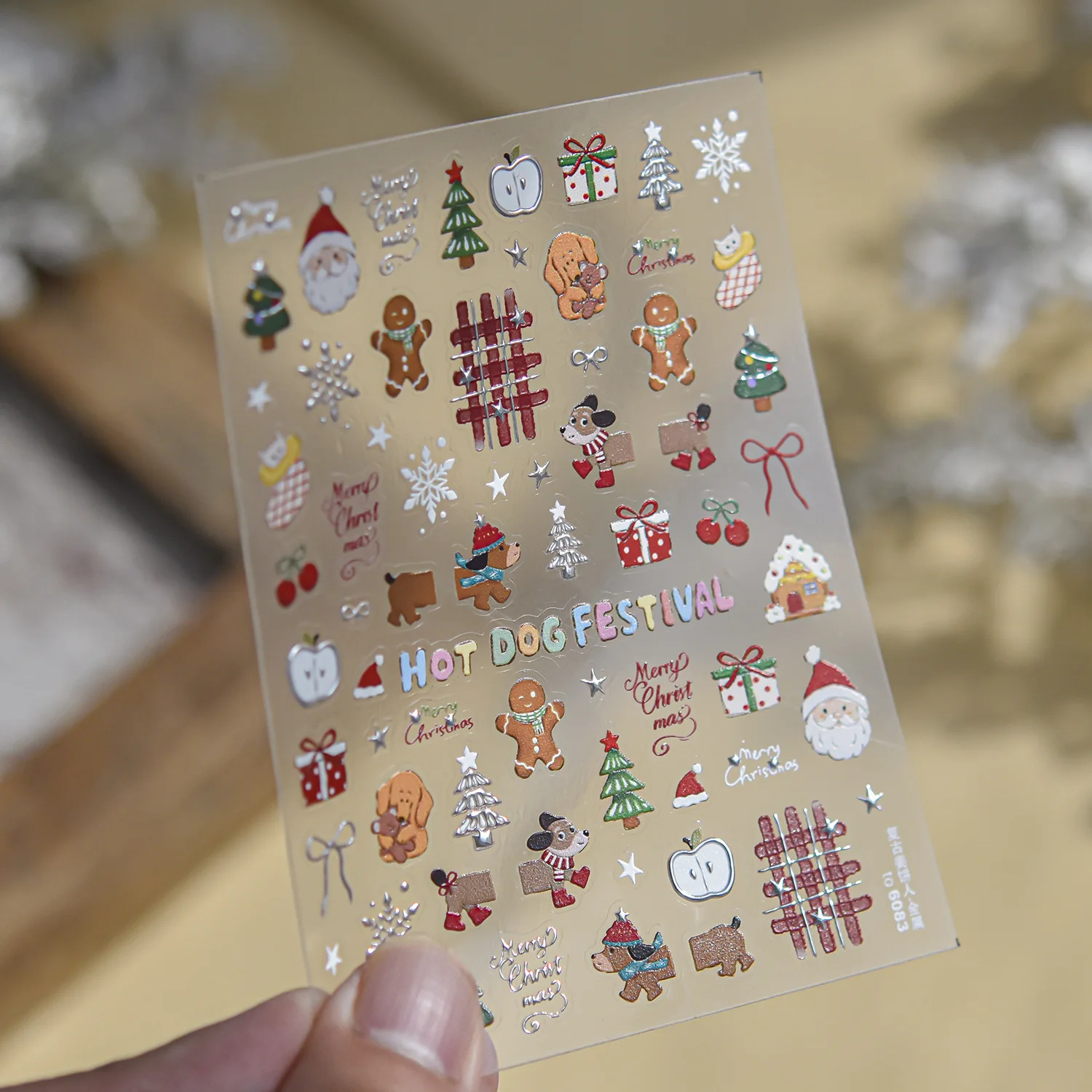 5D Vintage Merry Christmas Nail Stickers Gingerbread Man Puppy Santa Christmas Tree Gift Box House Snowflake Nail Decals Winter