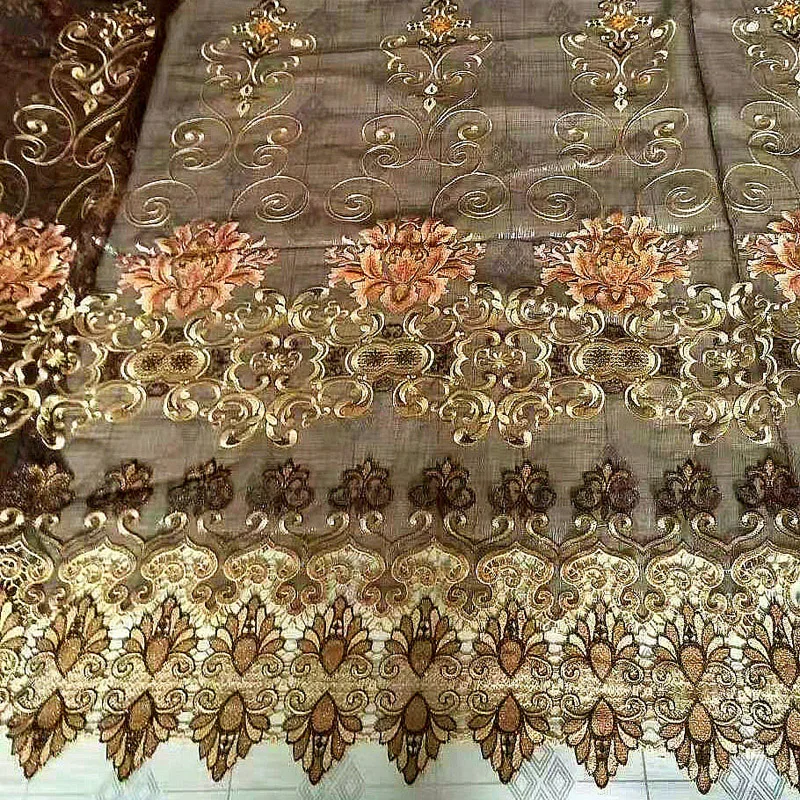 

Embroidery Tulle for Living Room Luxlry Coffee Color Curtains 2026 Europe Finished Window Voile Cover Wedding Back Sheet Curtain