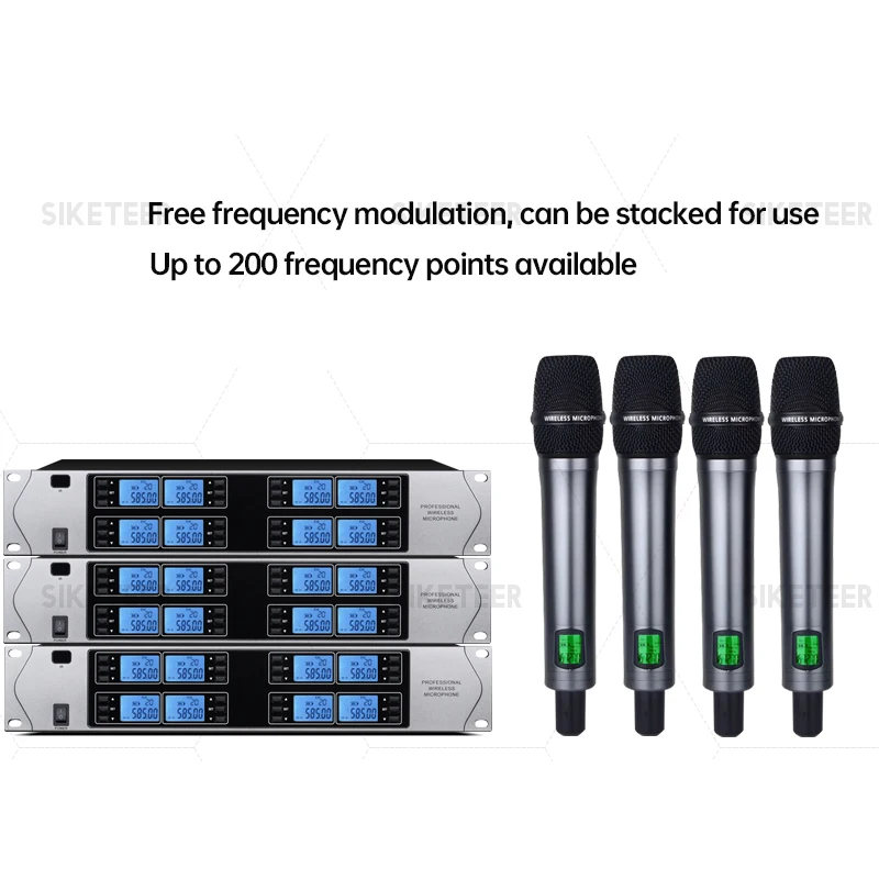 Sistema microfonico wireless UHF professionale Microfono a condensatore indossato dalla testa a 8 canali per chiese, matrimoni e microfoni da palcoscenico