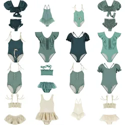 2023 sein grüne Serie Baby Mädchen Split Strap Badeanzug Kleinkind Mädchen atmungsaktive Sonnencreme Urlaub einteilige Kinder Bikini Bade bekleidung