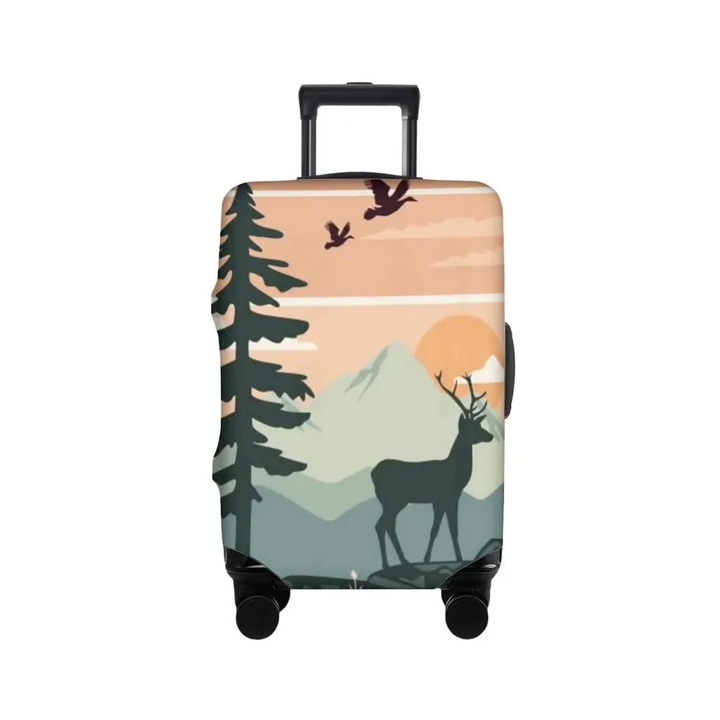 Elastic Luggage Cover Mountain Forest Deer Silhouette Print Suitcase Protector Dustproof Anti Scratch For 18 32 Inch Travel Case