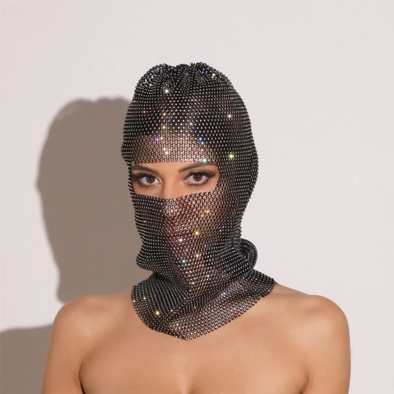 7 색 패션 Shinning Balaclava 모자 성인 섹시 Fishnet 메쉬 Headscarf 댄스 액세서리 무대 파티 헤드 기어 여성 남성을위한