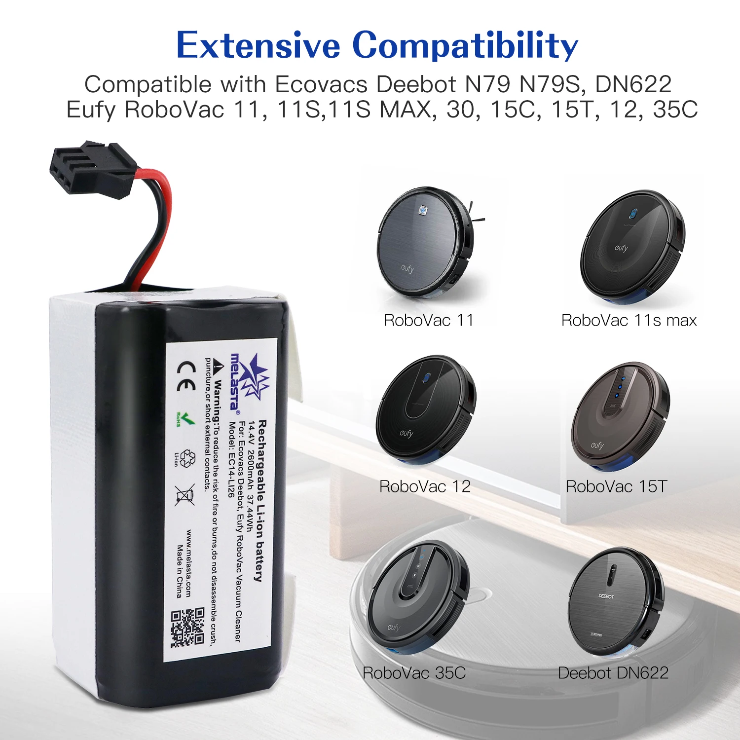 Melasta 14,4 V 2600mAh литий-ионный аккумулятор для Conga Excellence 990 1090 Ecovacs Deebot N79/N79S/DN622 Eufy Robovac 11/11S/12/15C/35C