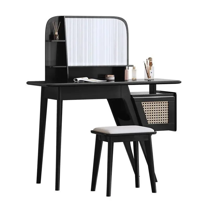 

solid wood Japanese-style small apartment simple makeup table stool retro wabi sandy wind makeup dressing table bedroom