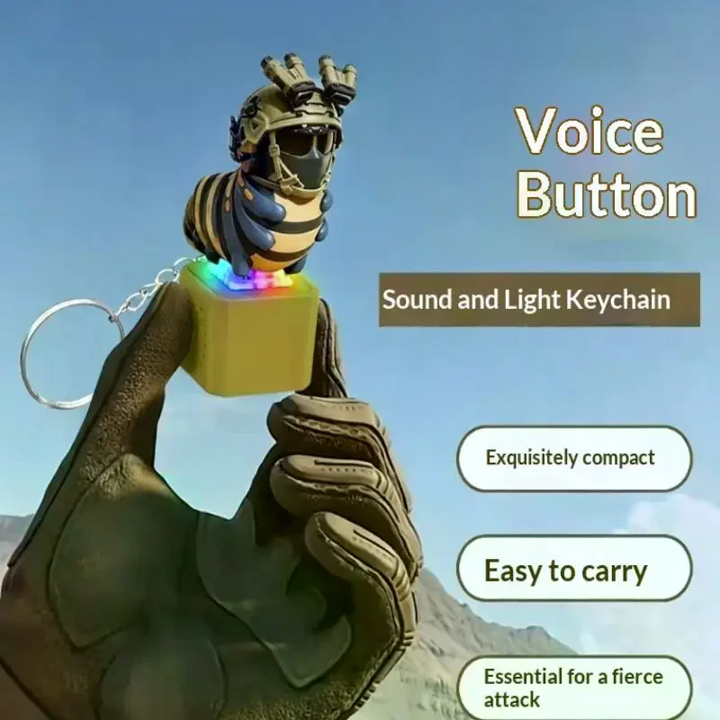 Caterpillar  Figure Model Fidget Toy Keychain Keyboard Clicker with LED Light Fun Animal Sound Button Stress Relief Toy